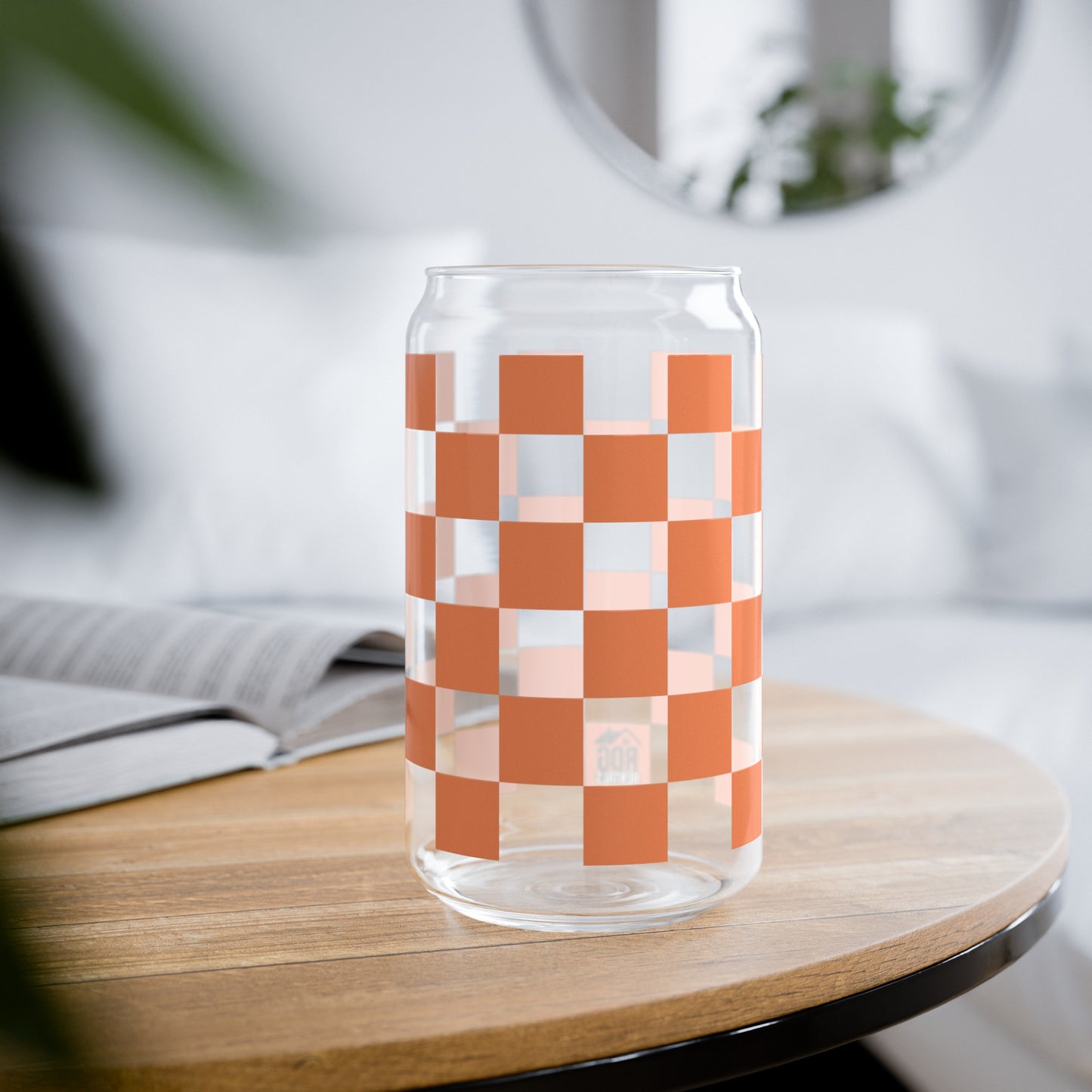 Orange Checkered RDG Can Glass, 16oz