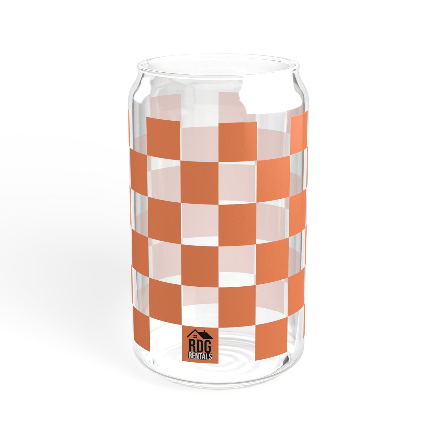 Orange Checkered RDG Can Glass, 16oz