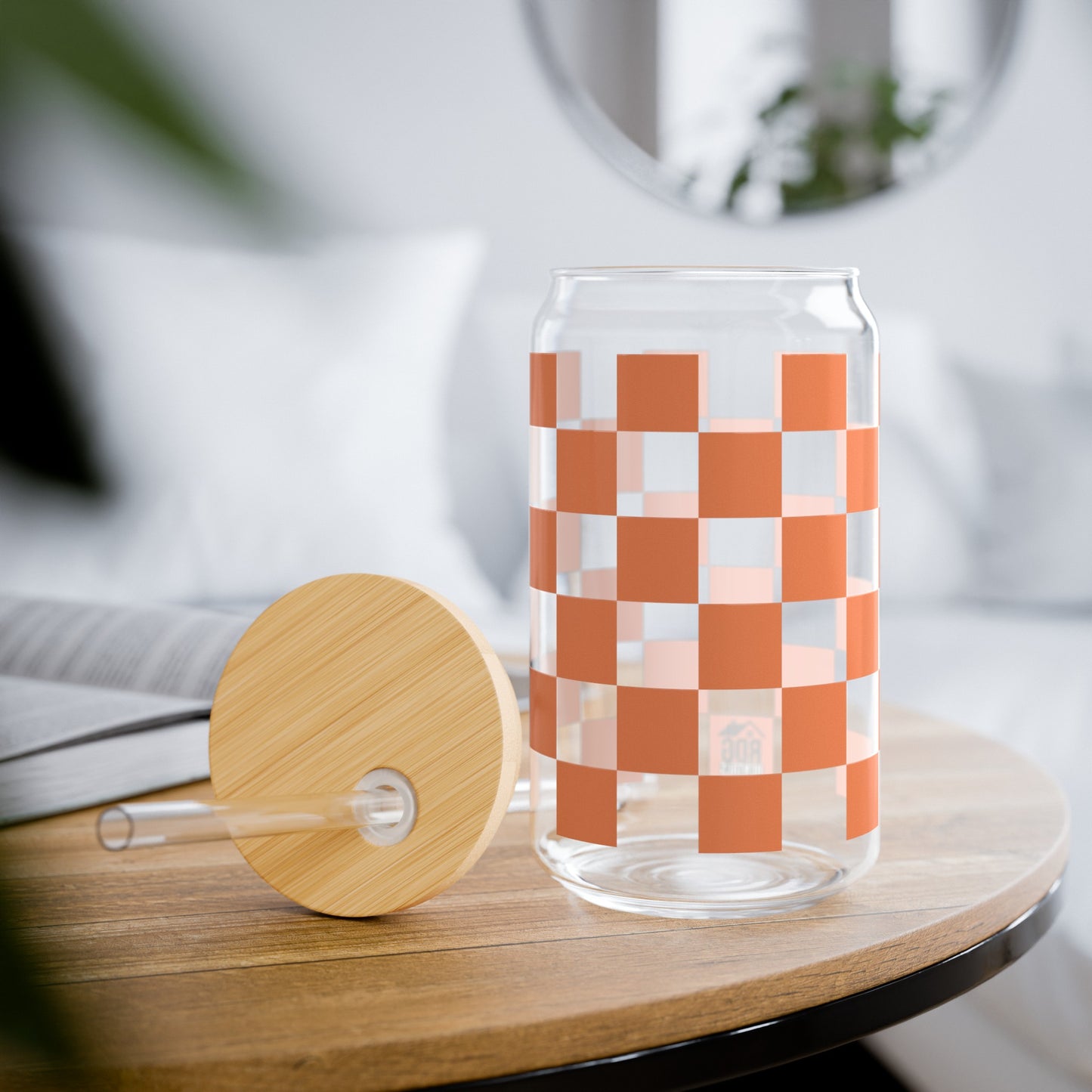 Orange Checkered RDG Can Glass, 16oz