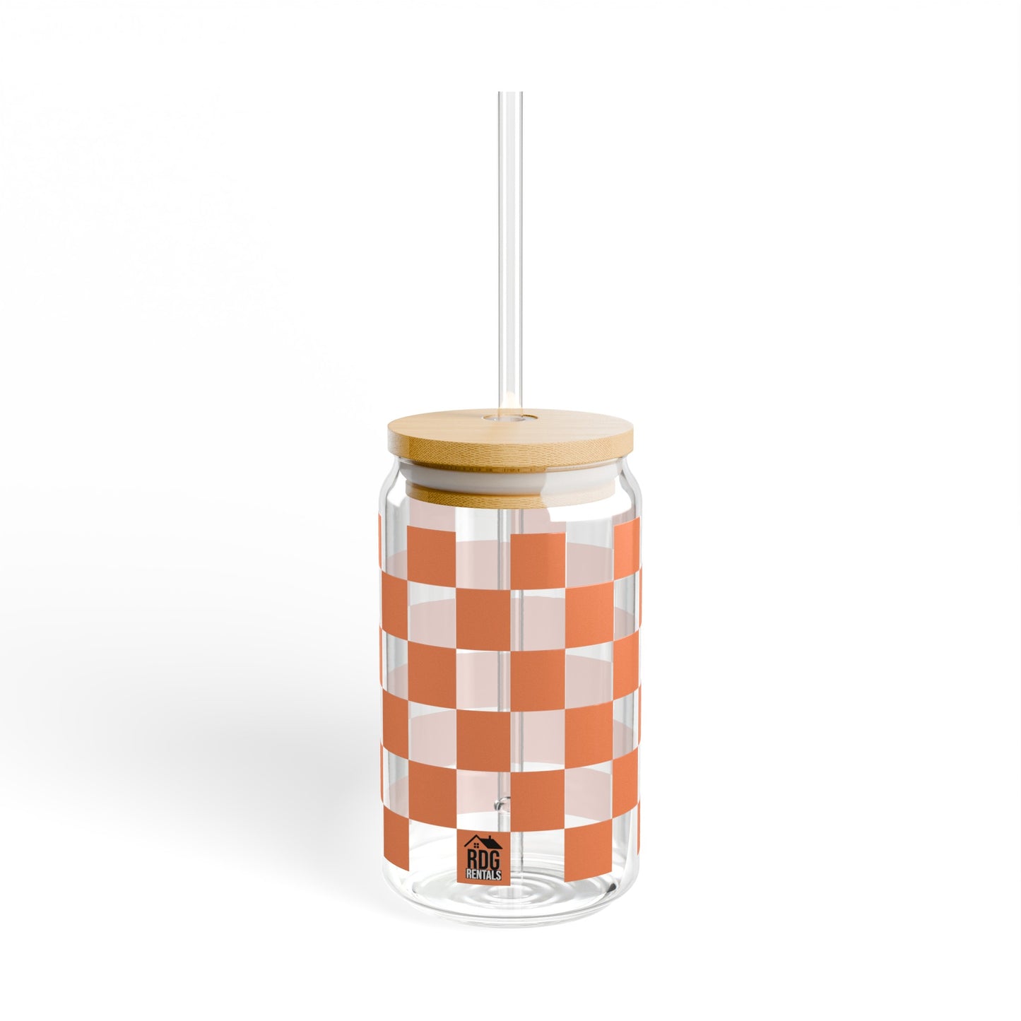 Orange Checkered RDG Can Glass, 16oz