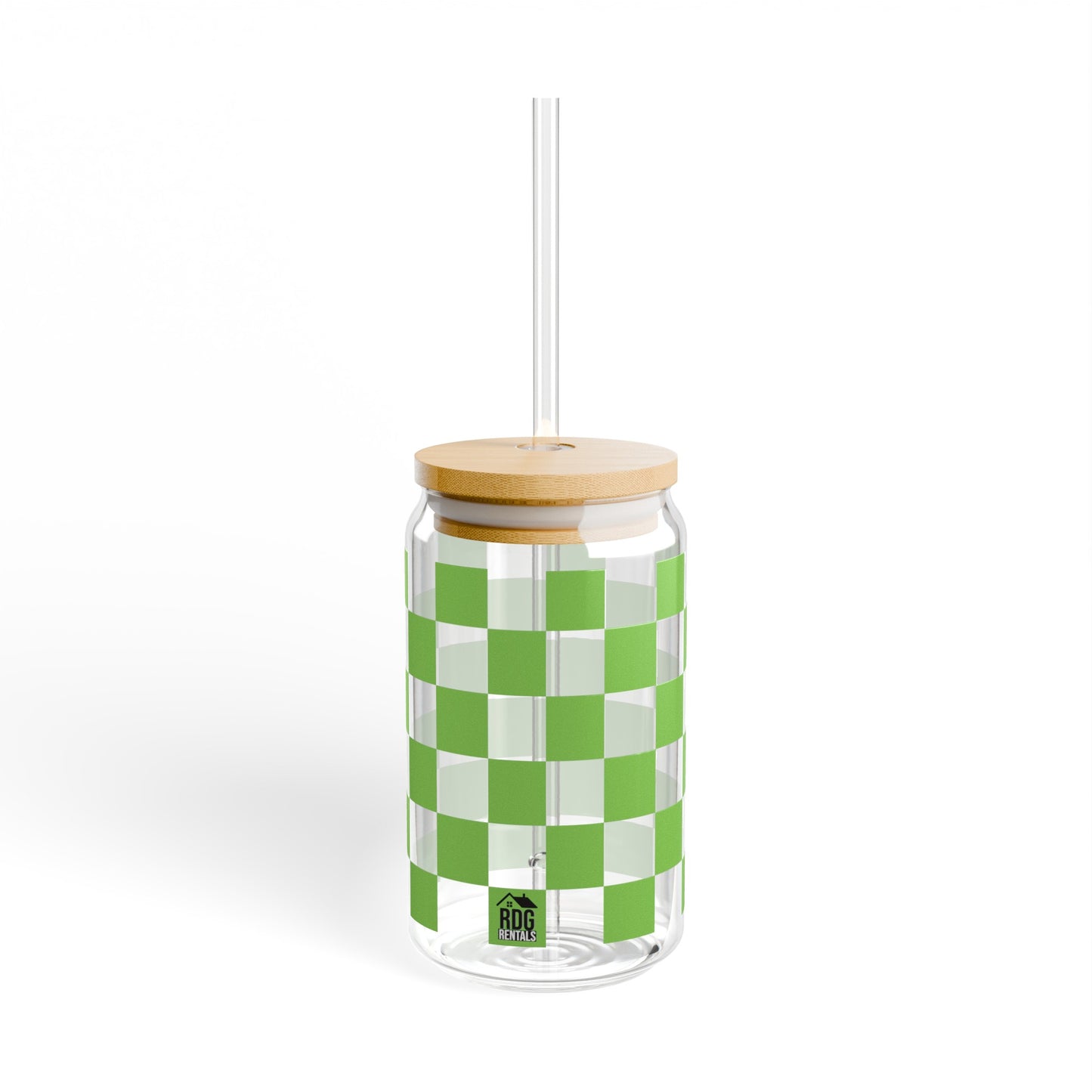 Green Checkered RDG Can Glass, 16oz