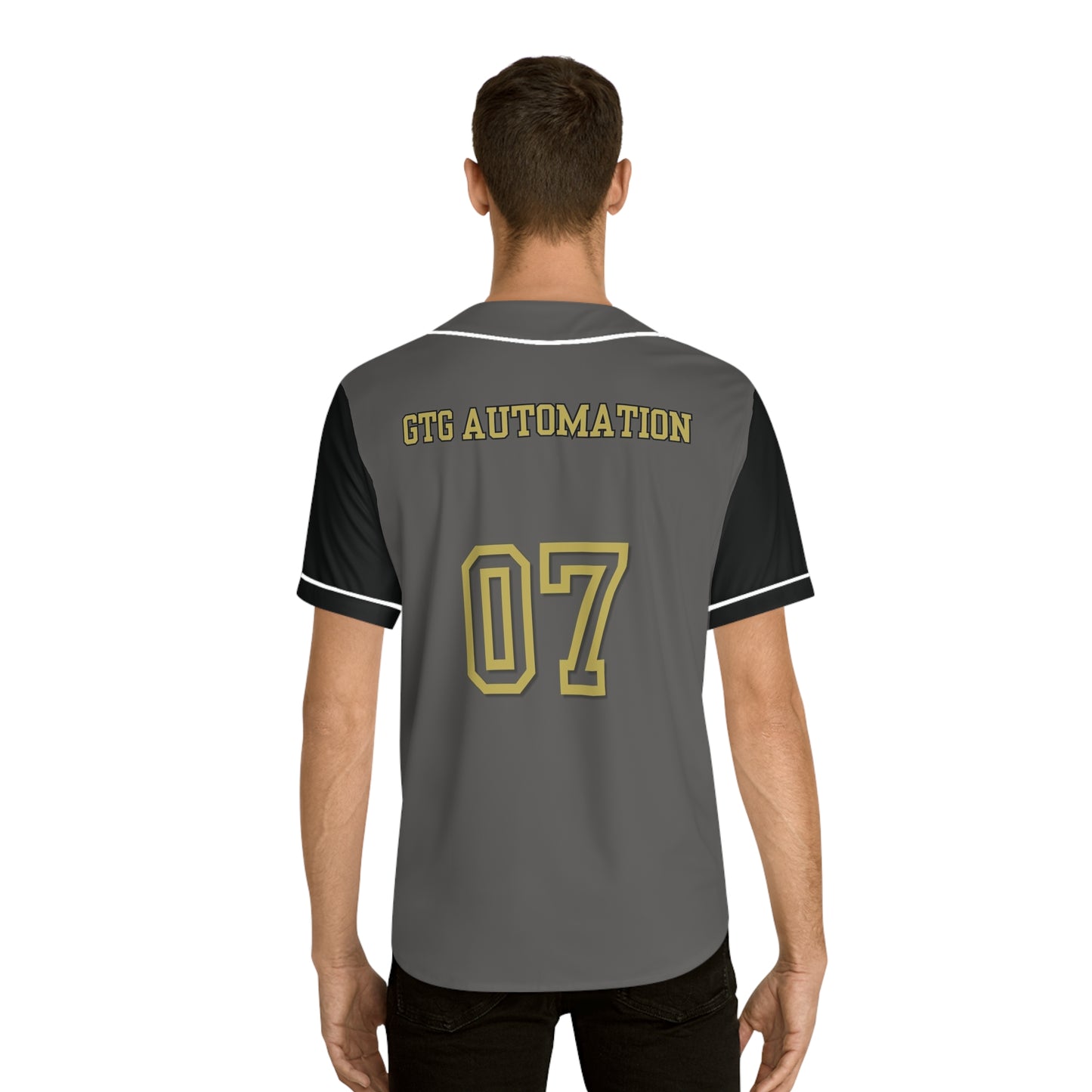 Men's Black and Gold Badge Baseball Jersey