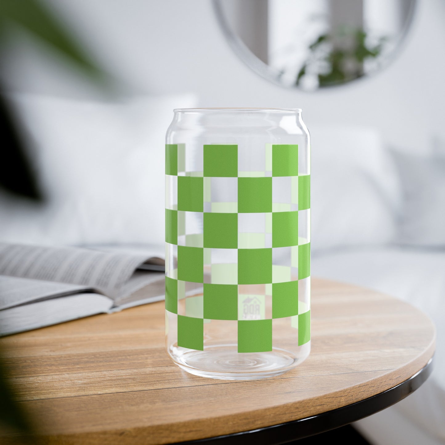 Green Checkered RDG Can Glass, 16oz