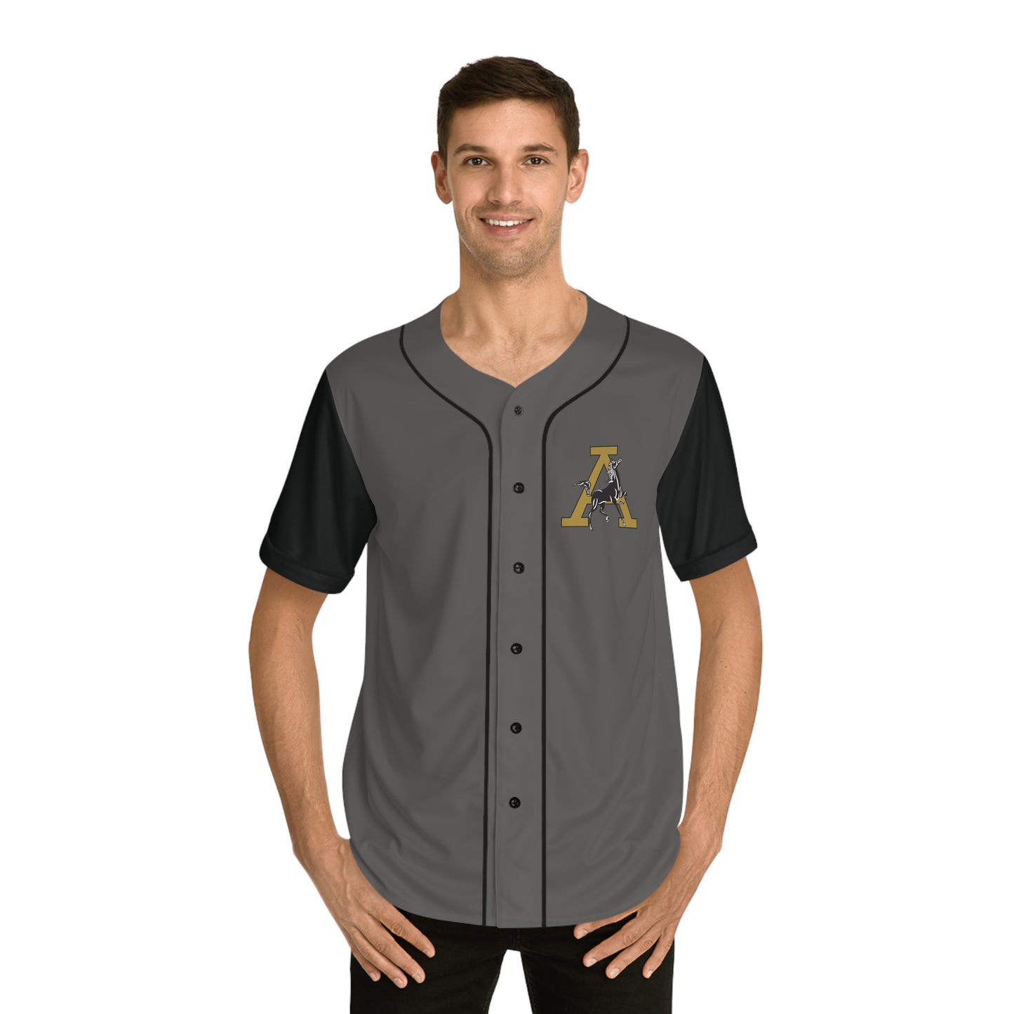 Men's Black and Gold Badge Baseball Jersey