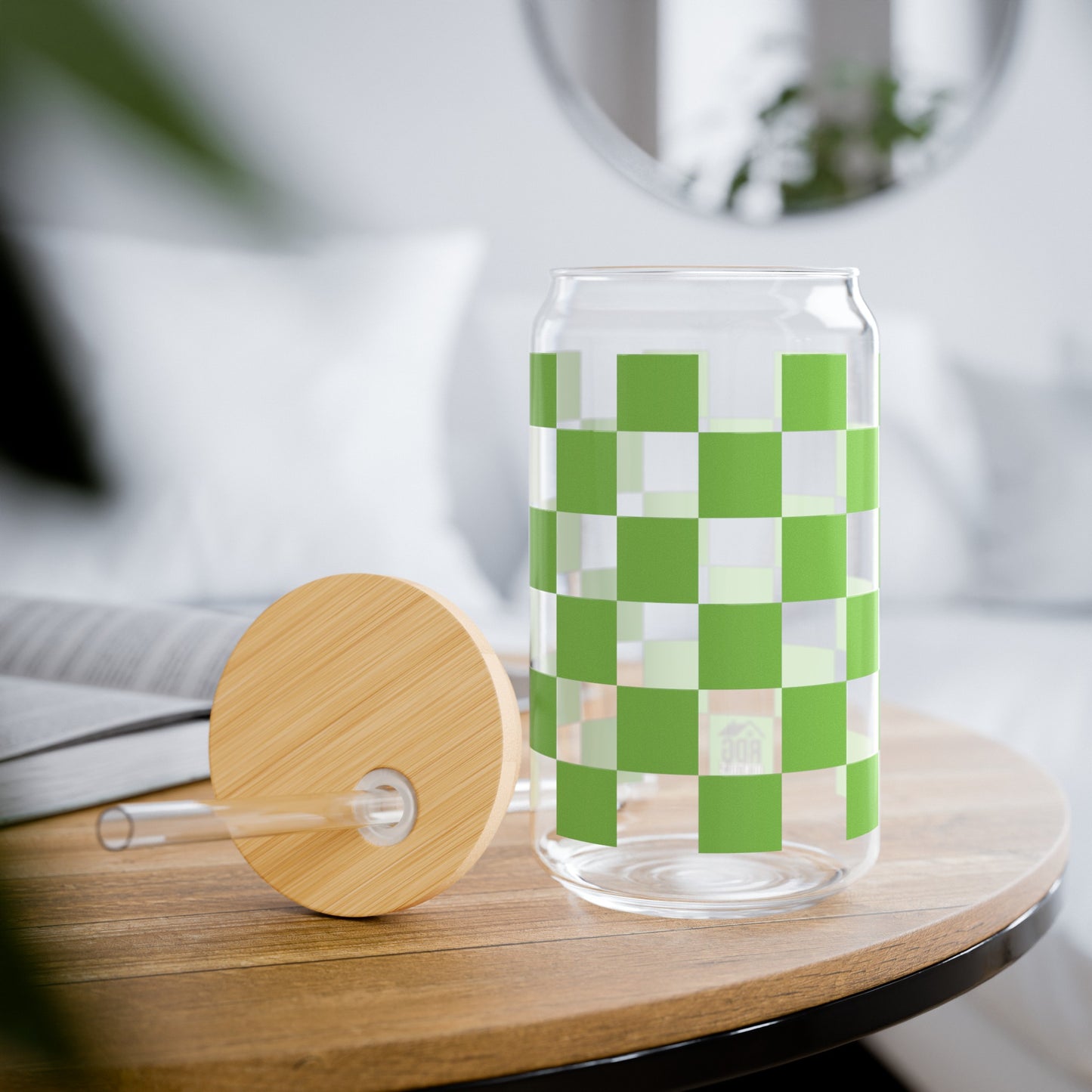 Green Checkered RDG Can Glass, 16oz
