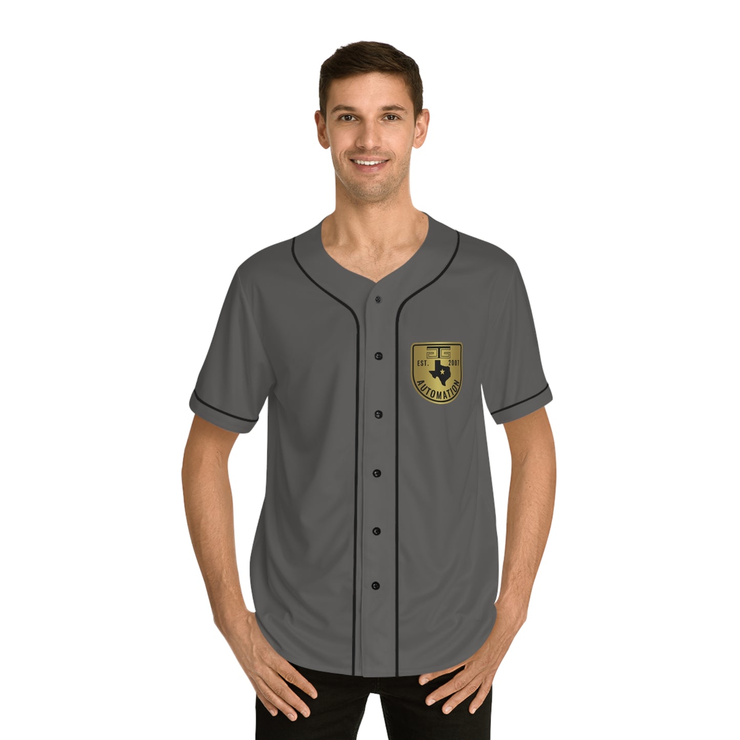 Men's Black and Gold Badge Baseball Jersey