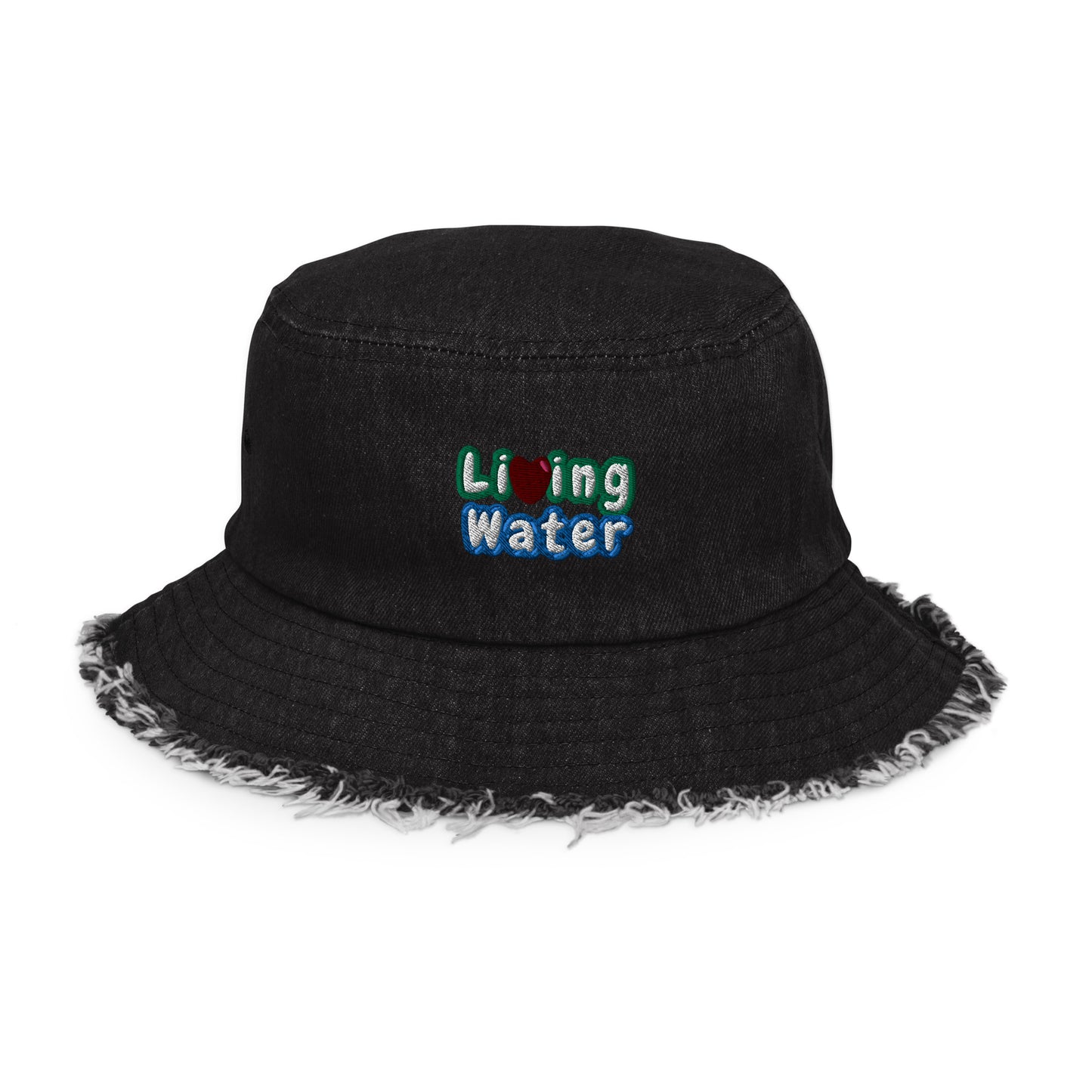 Living Water Distressed denim bucket hat